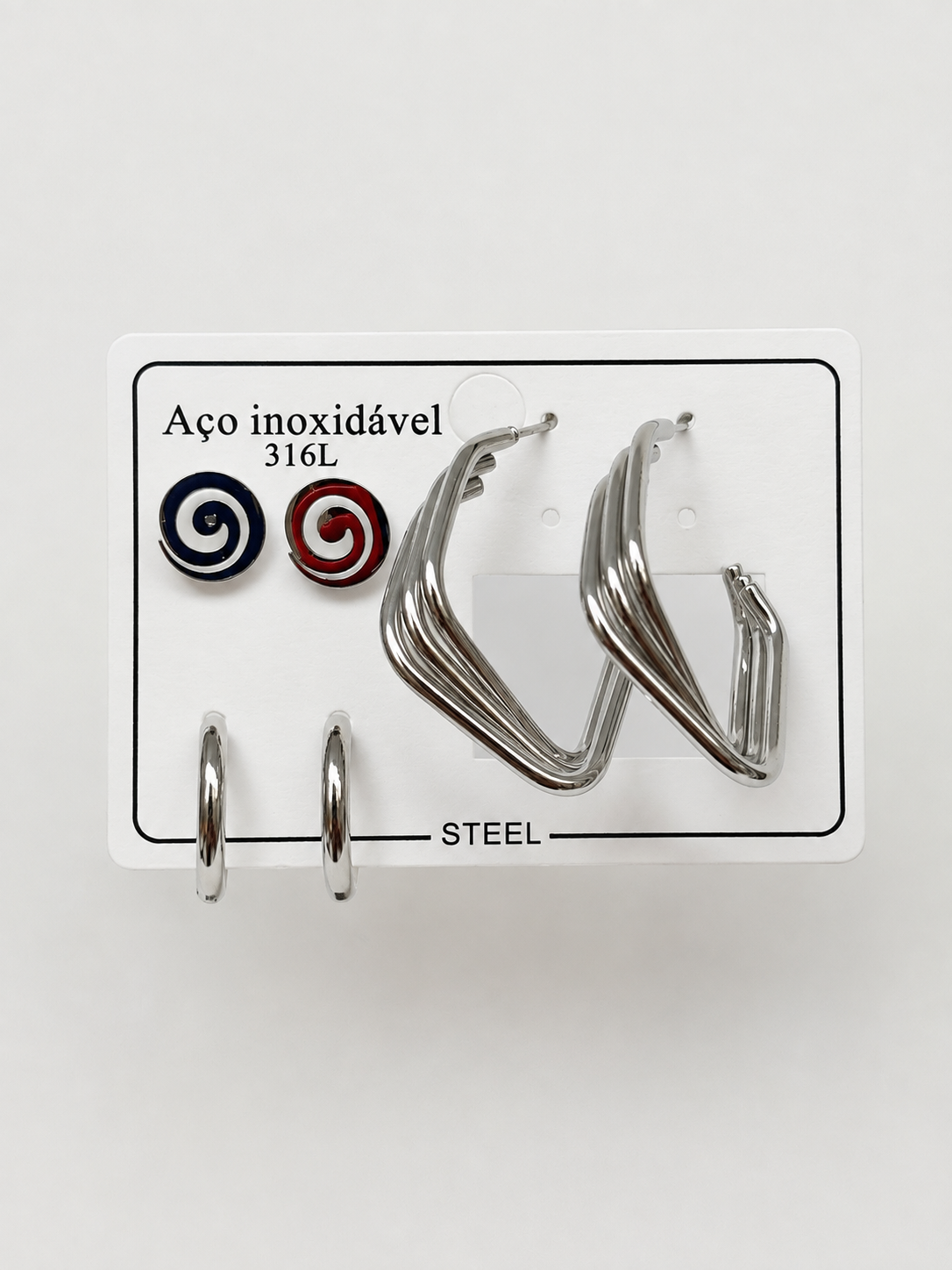 Trio de brincos aço inox